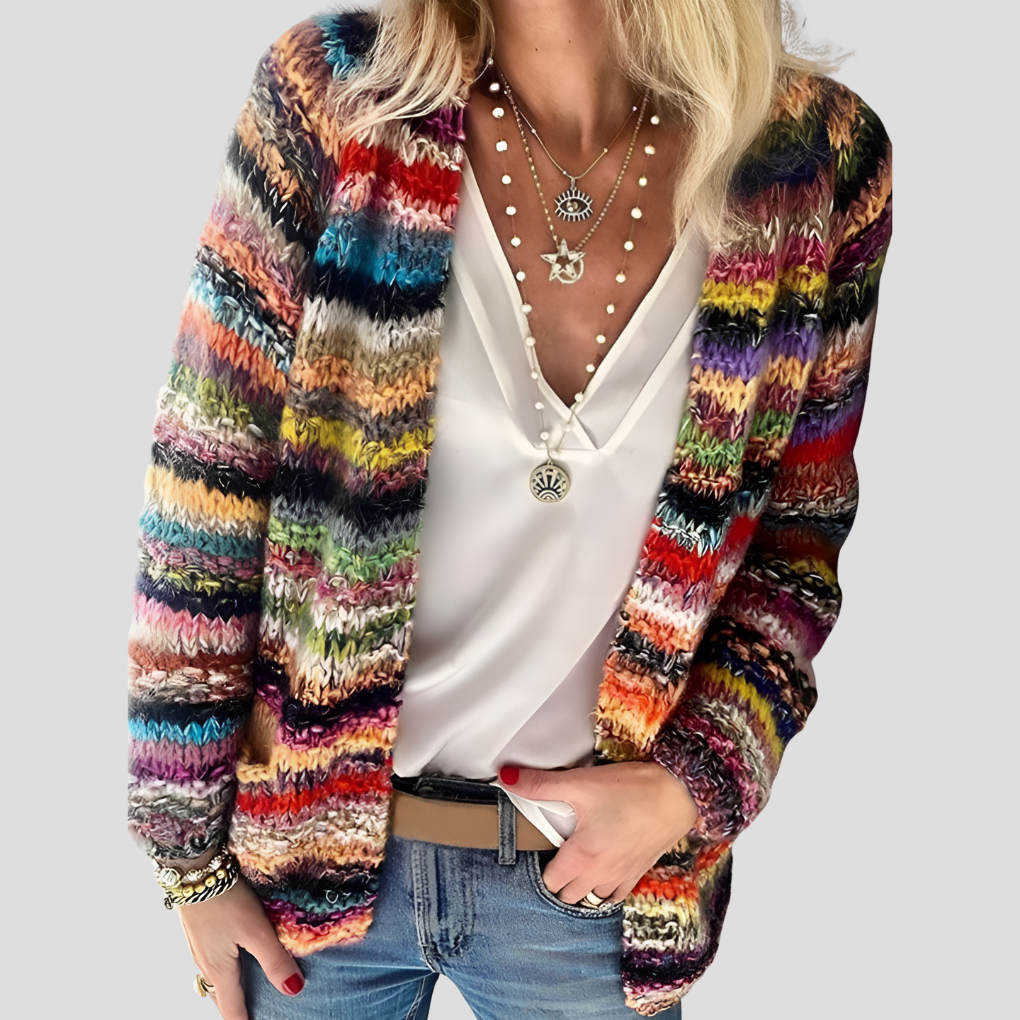 Women's Colourful Spring Cardigan – Textured Lightweight Knit Cardigan