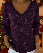 Women's Shimmer Ribbed Sweater – Glitter Long Sleeve Knit Pullover