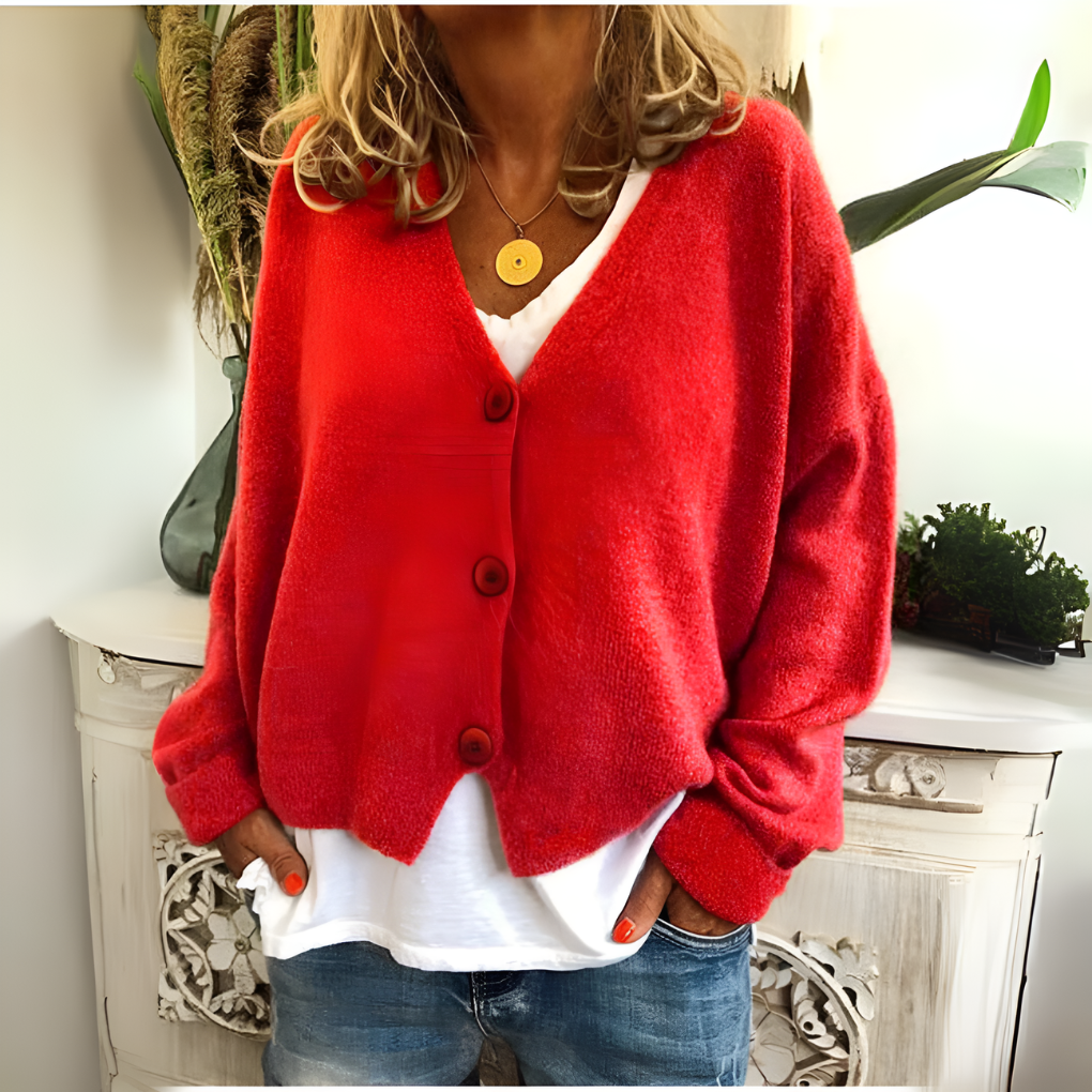 Women's Button V-Neck Cardigan – Relaxed Long Sleeve Cardigan