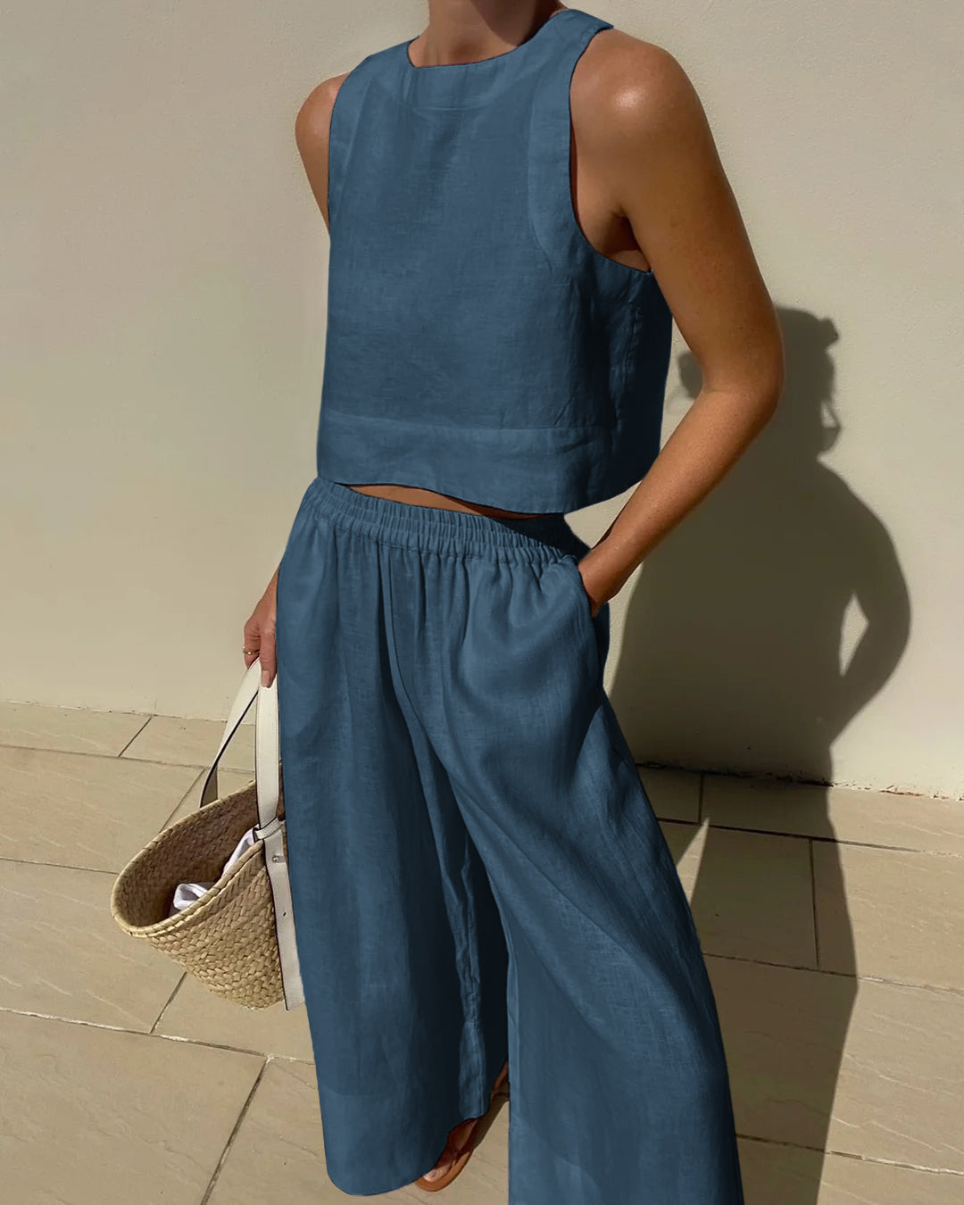 Women's High Waist Pants Set – Crop Top & Wide Leg Summer Co-Ord Set