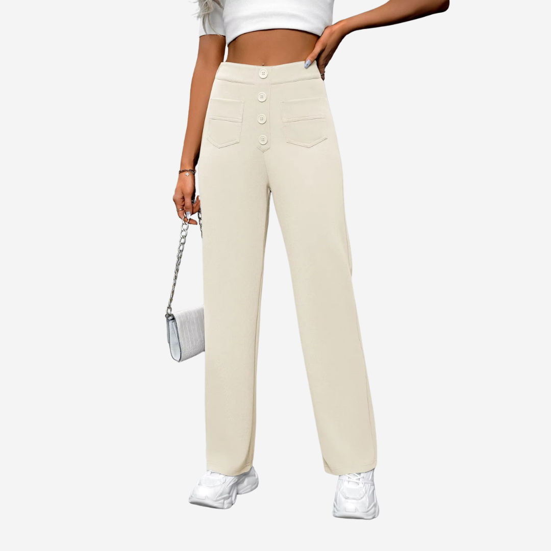 Women's Tailored Stretch Pants – High Waist Straight Leg Pocket Trousers