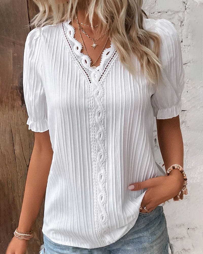 Women's V-Neck Lace Blouse – Feminine Occasion Detail Blouse