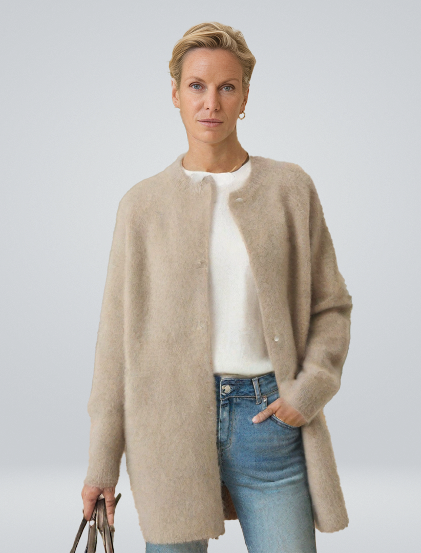 Women's Mid-Length Cardigan – Relaxed Cotton Blend Cardigan
