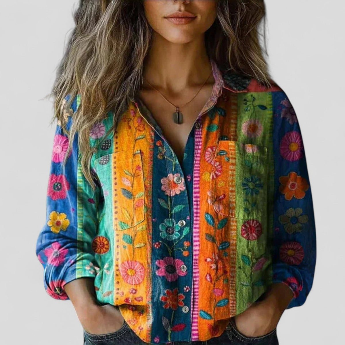 Women's Ombre Print Blouse – Long Sleeve Button Front Blouse