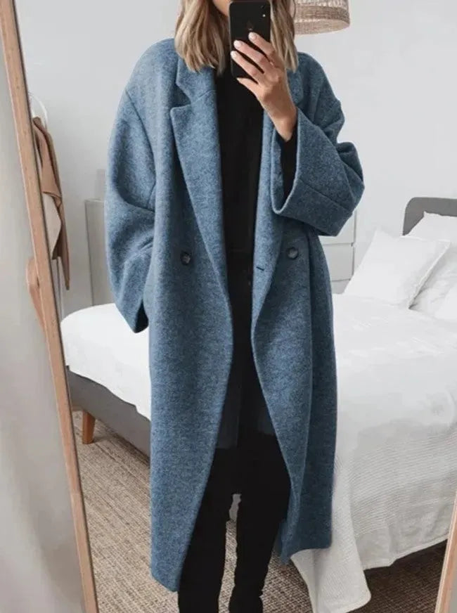 Women's Longline Overcoat – Double-Breasted Wool Coat