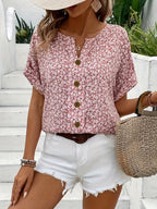 Women's Turn-Up Sleeve Blouse – Curved Hem Button Front Blouse