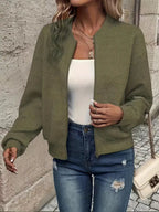 Women's Zip-Up Textured Cardigan – Long Sleeve Knit Cardigan