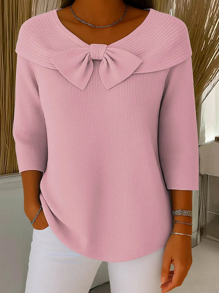 Women's Fitted Bow Detail Top – Long Sleeve Dressy Top