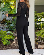 Women's Long Sleeve Lace Jumpsuit – V-Neck Formal Occasion Jumpsuit