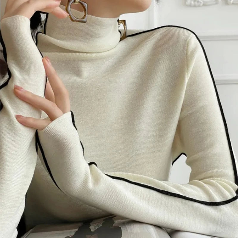 Women's Long Sleeve Roll Neck Sweater – Fitted Winter Knit Sweater
