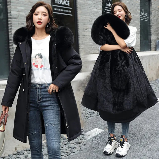 Women's Fur Lined Winter Parka – Hooded Longline Coat