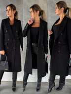 Women's Double-Breasted Winter Overcoat – Tailored Long Sleeve Coat