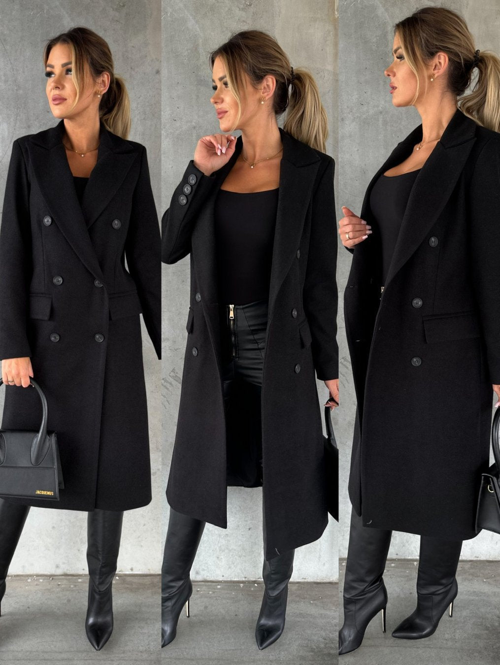 Women's Double-Breasted Winter Overcoat – Tailored Long Sleeve Coat