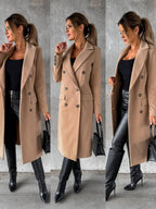 Women's Double-Breasted Winter Overcoat – Tailored Long Sleeve Coat