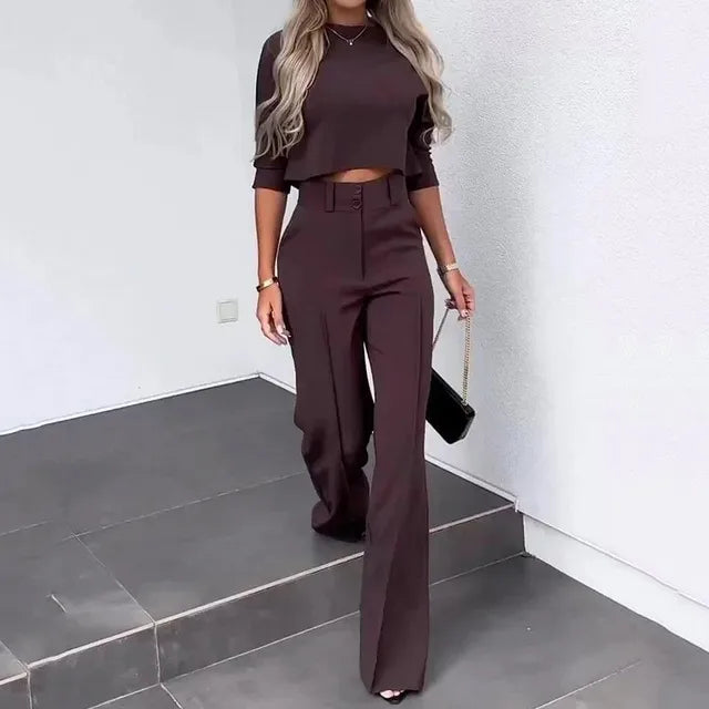 Women's Coordinated Wide Leg Set – Relaxed Top & Matching Trousers