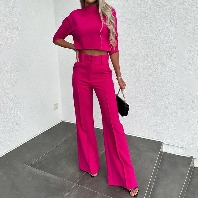 Women's Coordinated Wide Leg Set – Relaxed Top & Matching Trousers