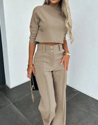 Women's Coordinated Wide Leg Set – Relaxed Top & Matching Trousers