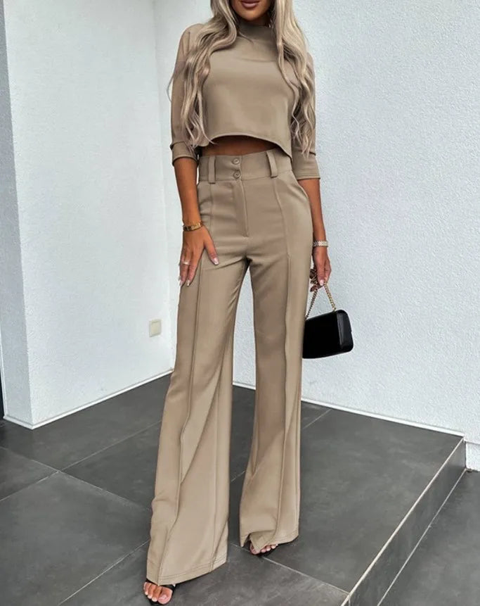Women's Coordinated Wide Leg Set – Relaxed Top & Matching Trousers