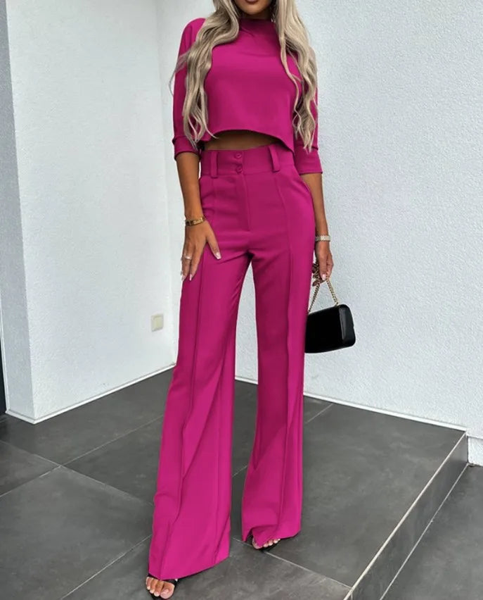 Women's Coordinated Wide Leg Set – Relaxed Top & Matching Trousers