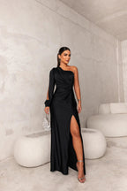 Women's Pleated Wedding Guest Dress – Flowy Formal Maxi Dress