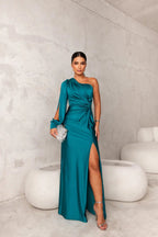 Women's Pleated Wedding Guest Dress – Flowy Formal Maxi Dress