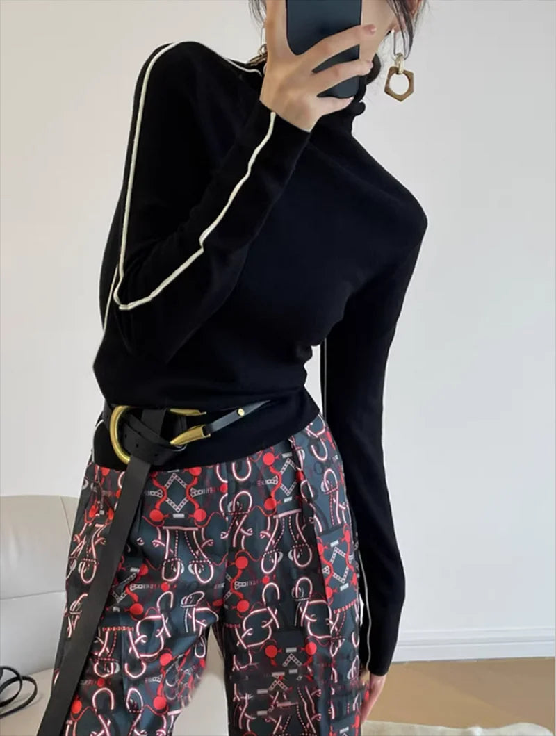 Women's Long Sleeve Roll Neck Sweater – Fitted Winter Knit Sweater