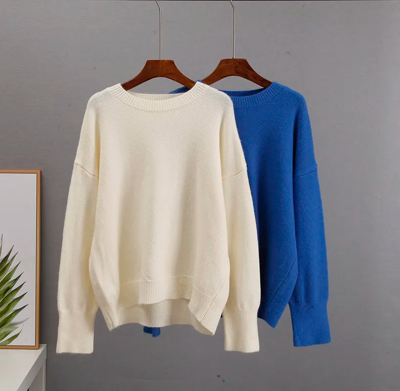 Women's Oversized Knit Sweater – Relaxed Long Sleeve Winter Sweater