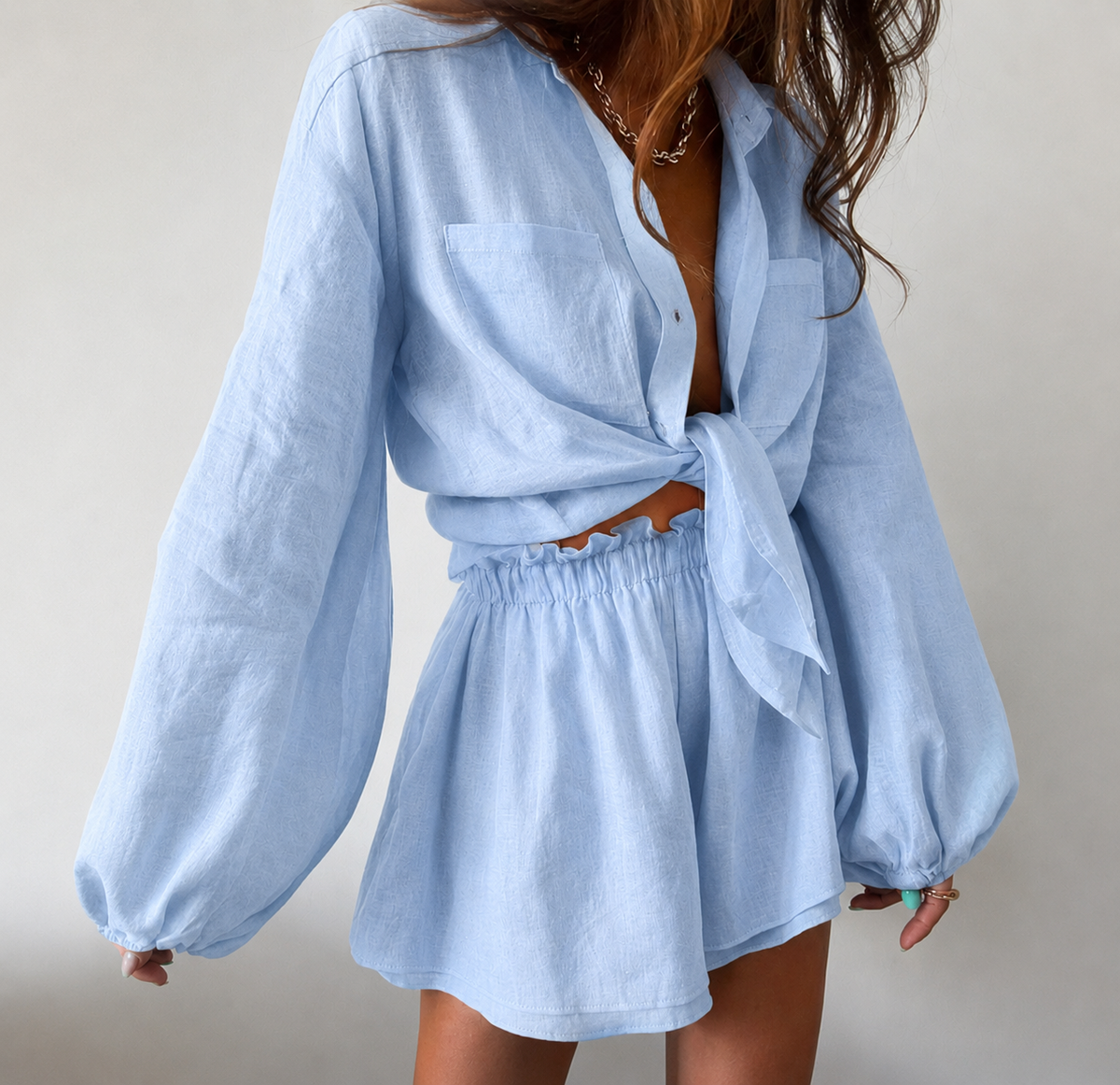Women's Collared Wrap Mini Dress – Long Sleeve Shirt Dress
