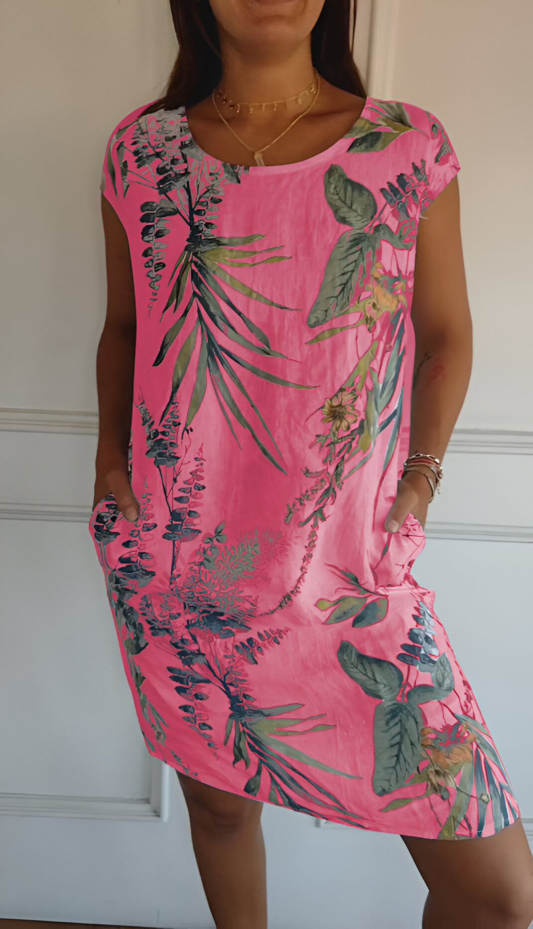 Women's Relaxed Crew Neck Dress – Flowy Everyday Midi Dress
