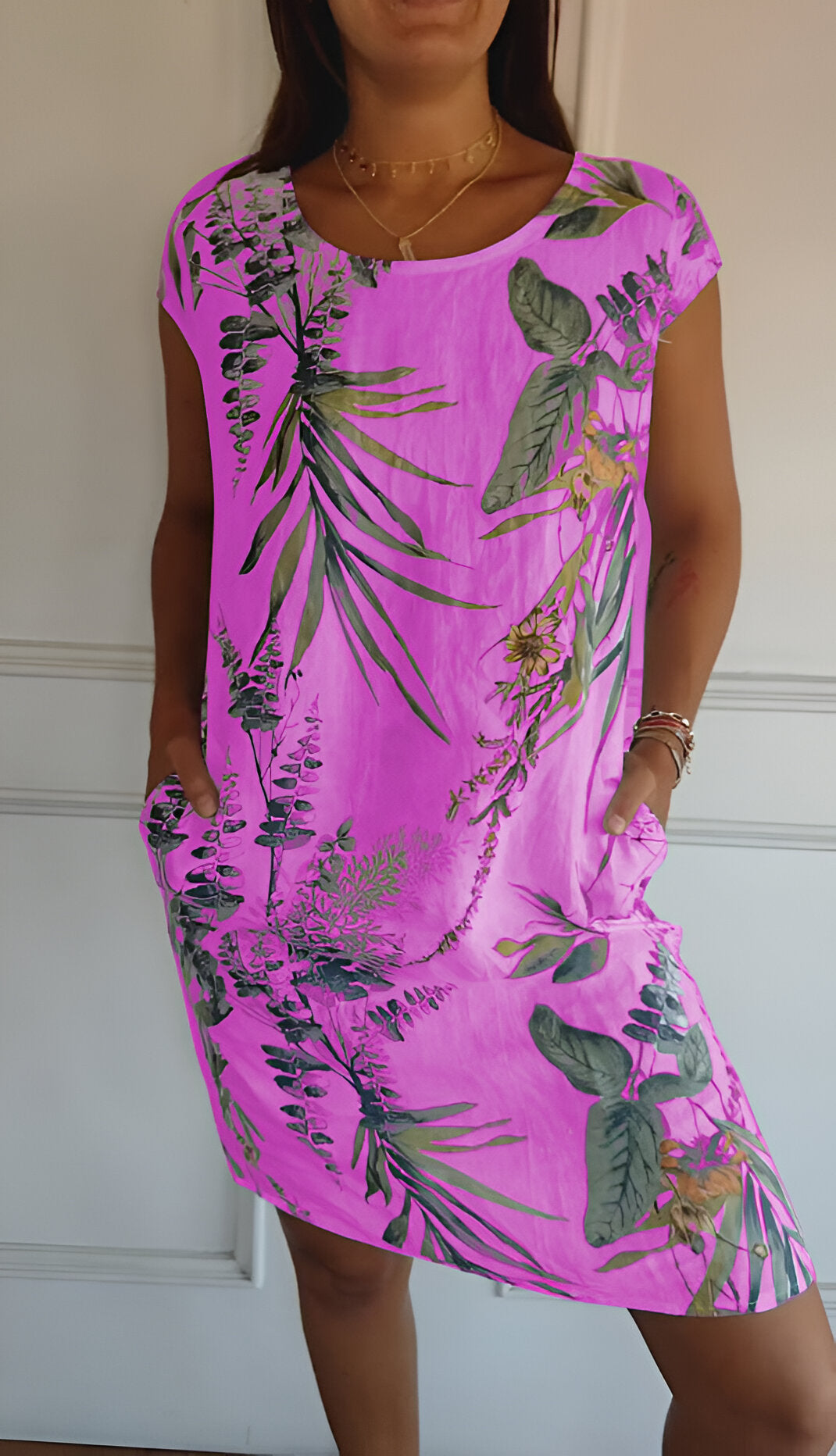 Women's Relaxed Crew Neck Dress – Flowy Everyday Midi Dress