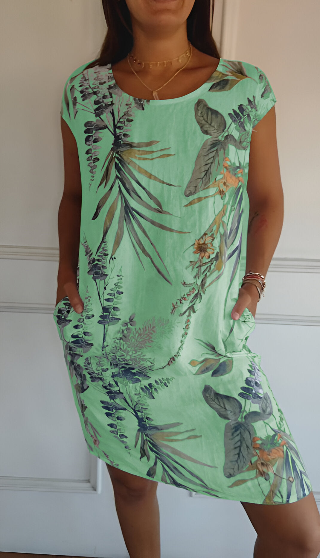 Women's Relaxed Crew Neck Dress – Flowy Everyday Midi Dress