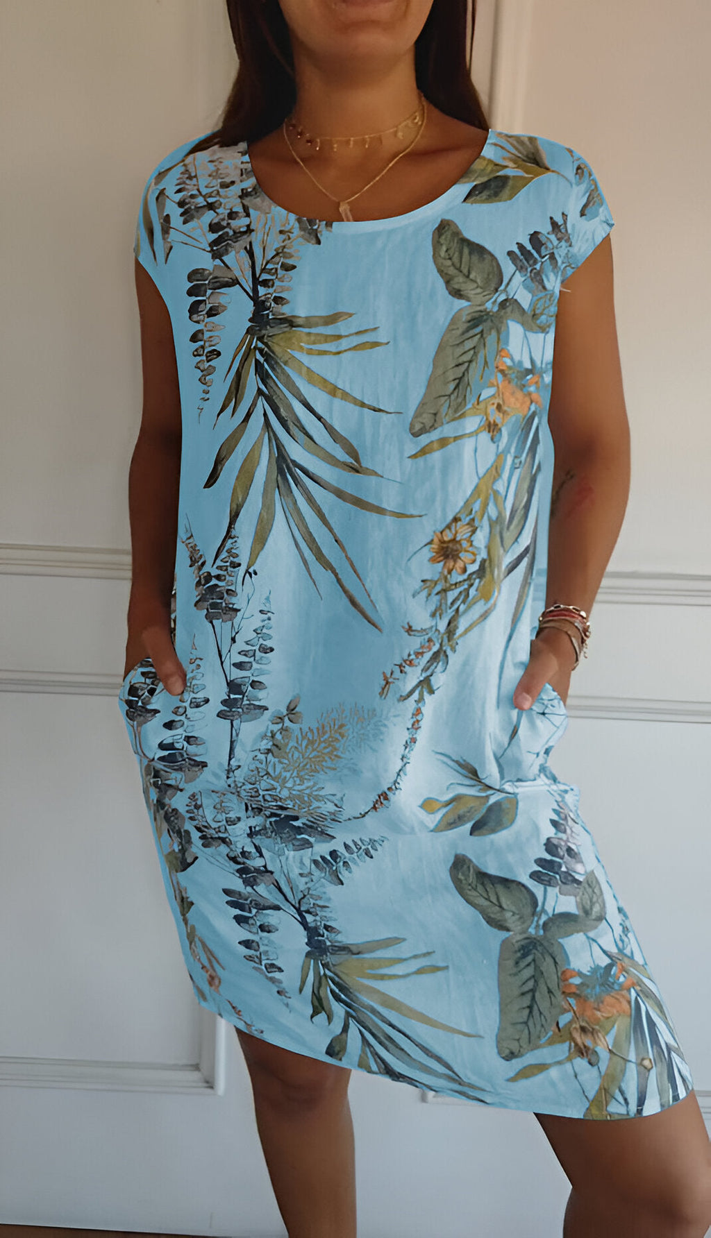 Women's Relaxed Crew Neck Dress – Flowy Everyday Midi Dress