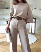 Women's Tailored Pants Set – Relaxed Top & Wide Leg Dress Trousers