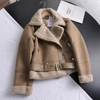 Women's Faux Shearling Aviator Jacket – Cropped Winter Jacket