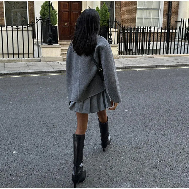 Women's Double-Breasted Winter Coat – Relaxed Stand Collar Overcoat