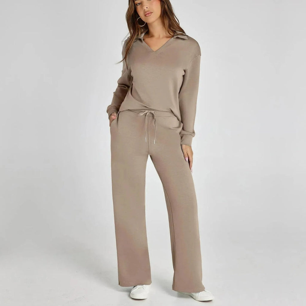 Women's Relaxed Lounge Set – Oversized Wide Leg Two-Piece Outfit
