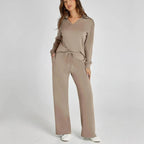 Women's Relaxed Lounge Set – Oversized Wide Leg Two-Piece Outfit