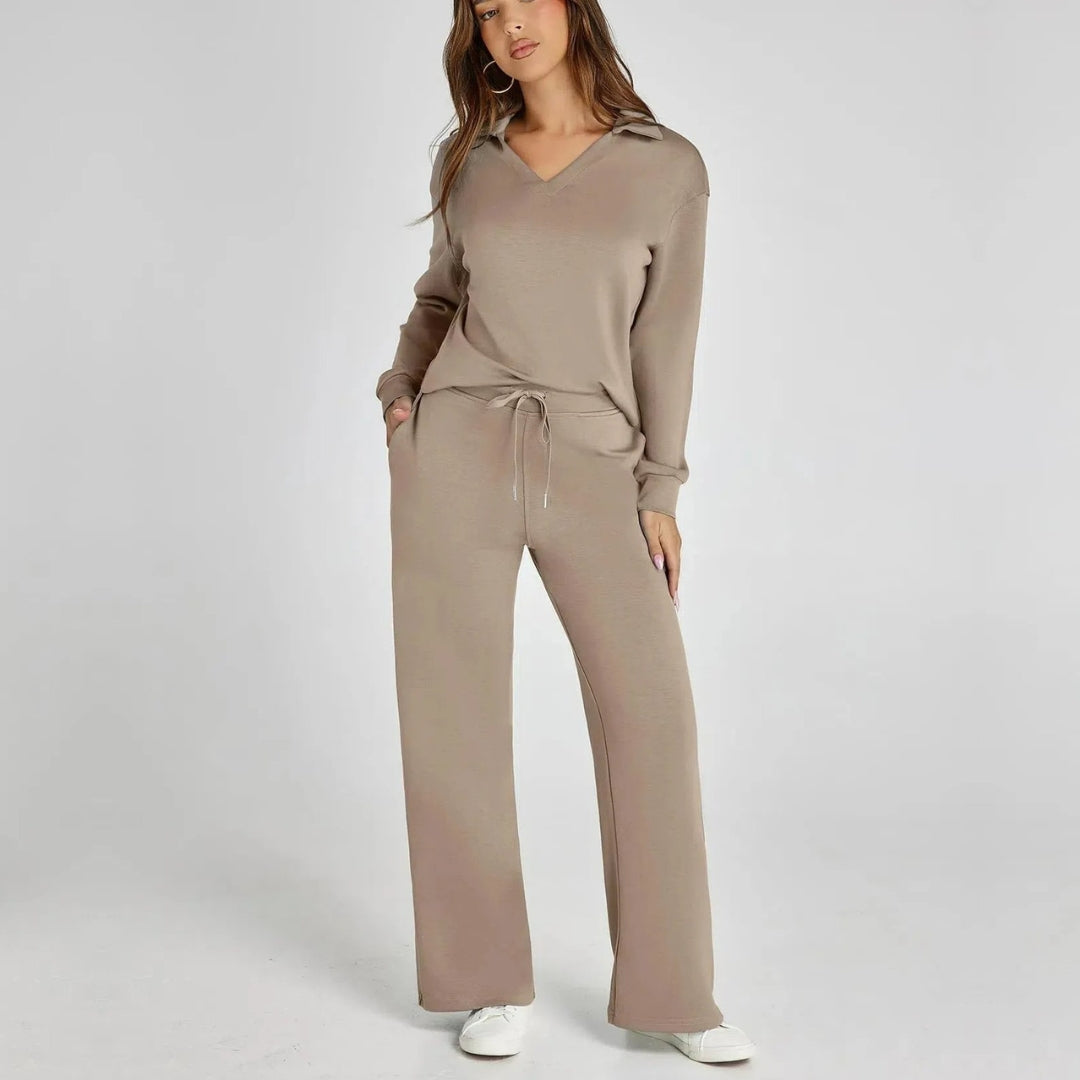 Women's Relaxed Lounge Set – Oversized Wide Leg Two-Piece Outfit