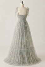 Women's Floral Embroidered Tulle Gown – A-Line Formal Evening Dress