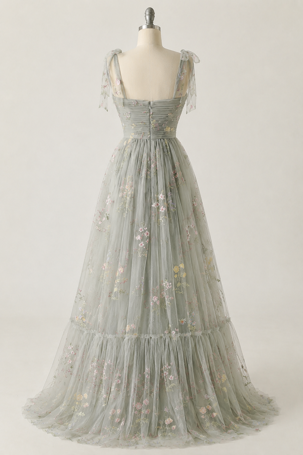 Women's Floral Embroidered Tulle Gown – A-Line Formal Evening Dress
