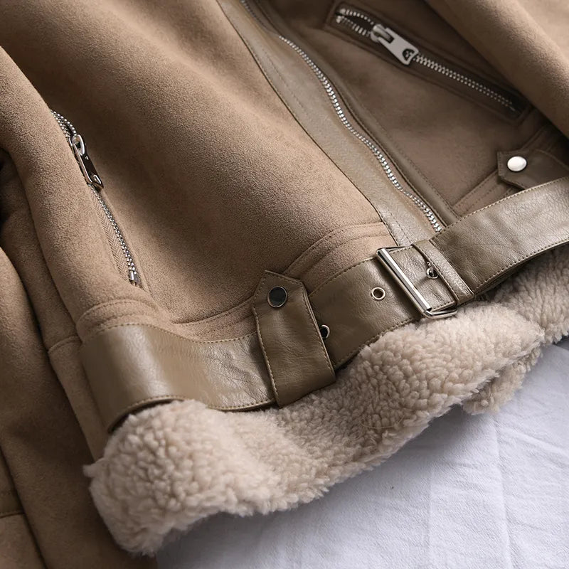 Women's Faux Shearling Aviator Jacket – Cropped Winter Jacket