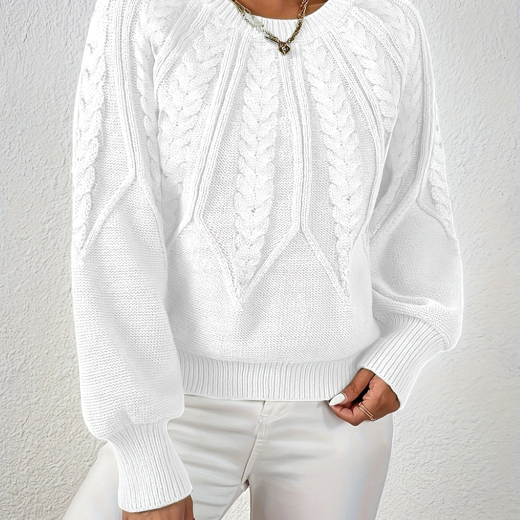 Women's Cable Knit Winter Sweater – Statement Lantern Sleeve Sweater