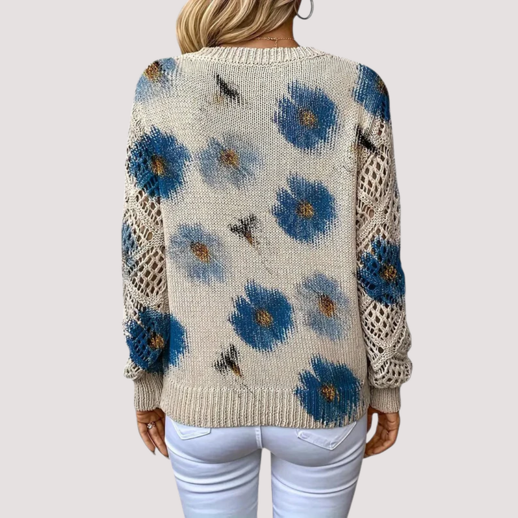Women's Floral Pattern Sweater – Lightweight V-Neck Knit Pullover