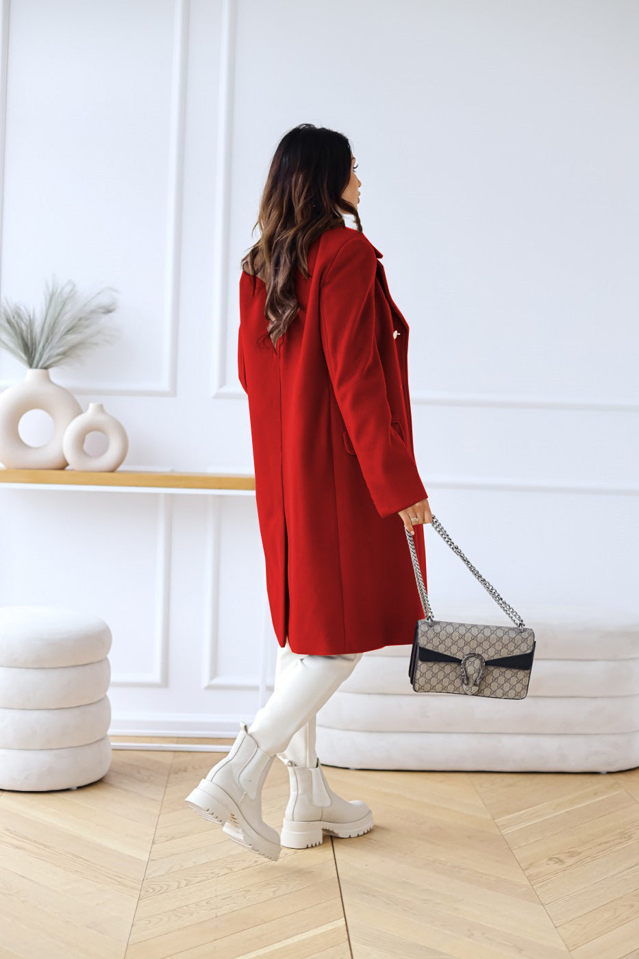 Women's Long Double-Breasted Overcoat – Classic Winter Coat