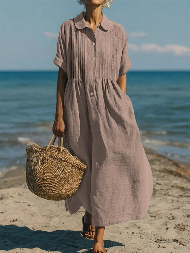 Women's Button Front Summer Dress – Short Sleeve Flowy Day Dress