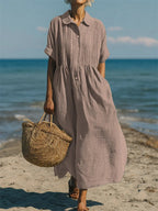 Women's Button Front Summer Dress – Short Sleeve Flowy Day Dress