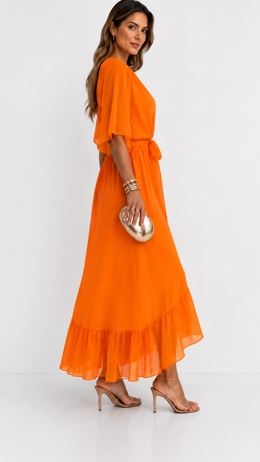 Women's Belted Wrap Dress – V-Neck Defined Waist Occasion Dress