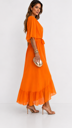 Women's Belted Wrap Dress – V-Neck Defined Waist Occasion Dress