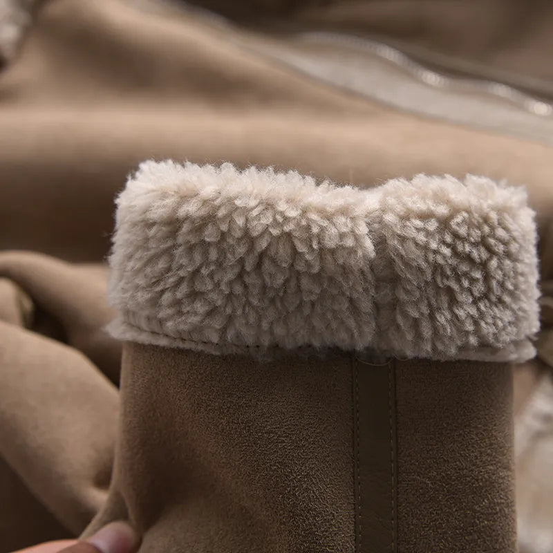 Women's Faux Shearling Aviator Jacket – Cropped Winter Jacket