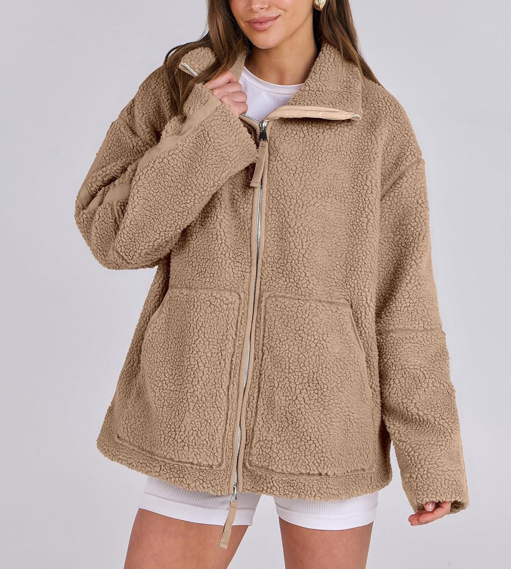 Women's Oversized Fleece Winter Jacket – Warm Zip-Up Jacket